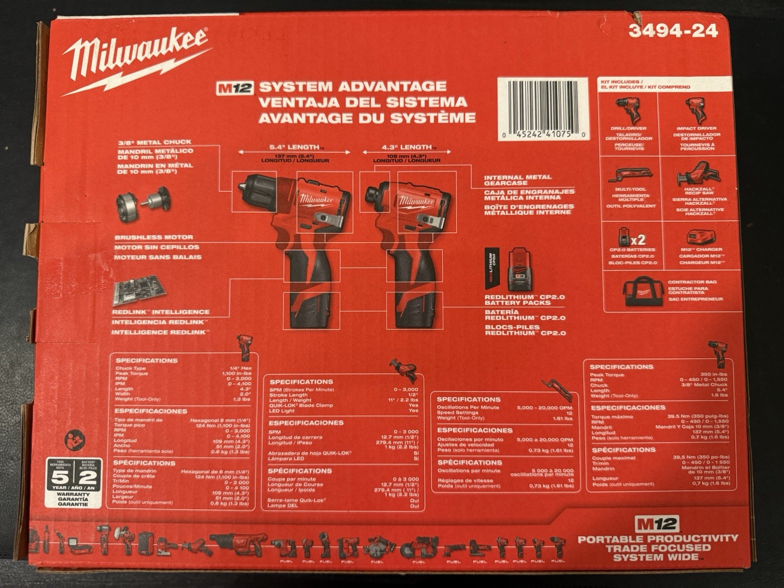 Milwaukee 3494-24 Milwaukee Tool M12 Subcompact Brushless 4-Tool Combo Kit