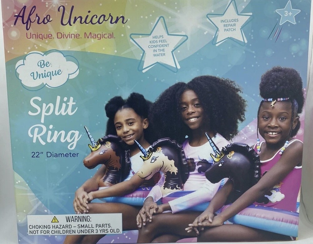 Afro Unicorn 22" Diameter Split Ring Pool Float Durable PVC Inflatable