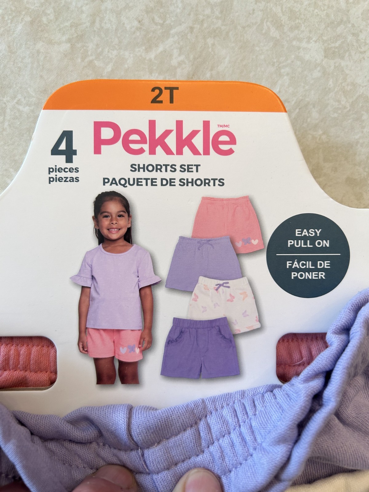 Pekkle Girls 4 Piece Shorts Set. Cream, Lavender, Pink, Violet - NWT