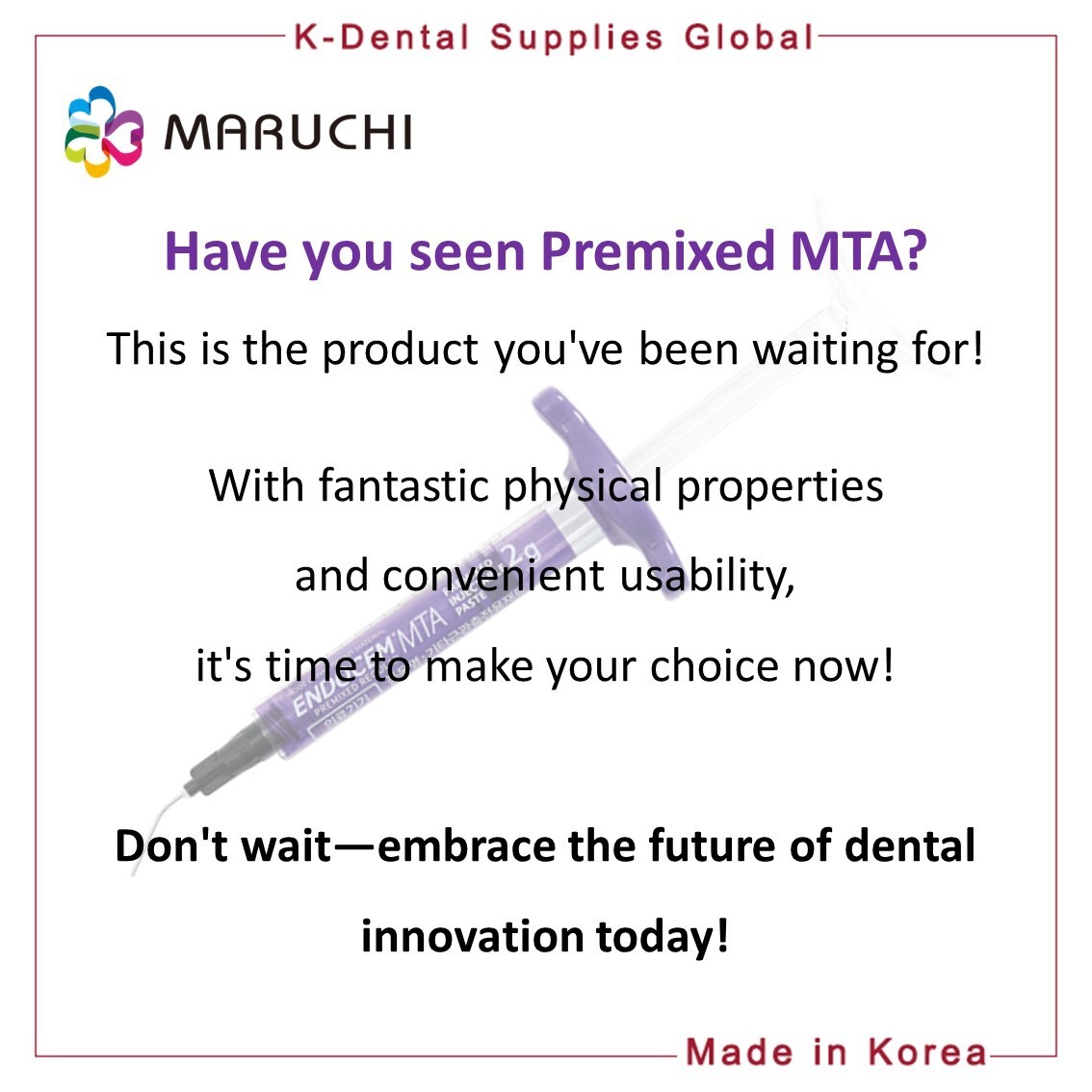 MARUCHI ENDOCEM MTA BioCeramic Premixed Injectable material (1 x 2g syringe)