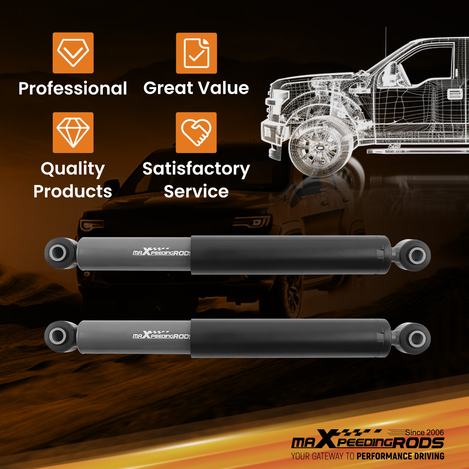 Pair Rear Lowering Shocks 5" - 7" Drop For Chevy Silverado/GMC Sierra 1999-2006