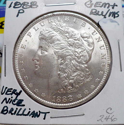 1888-P MORGAN SILVER DOLLAR GEM+ BU/MS, NICE+, BRILLIANT WHITE, SHARP X, C246