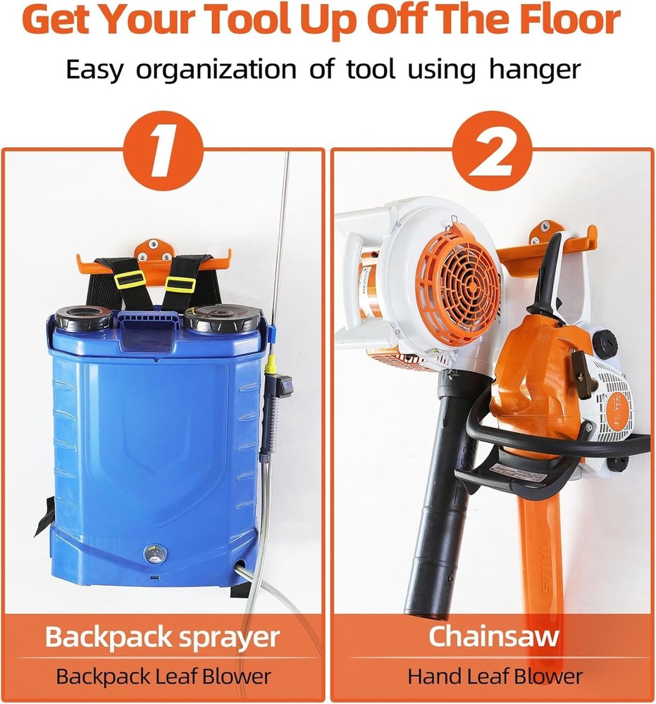 Heavy Duty 2-Pack Backpack Leaf Blower Hanger for Secure Garage Organization