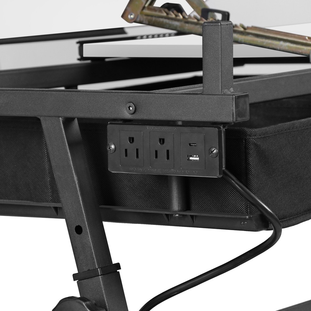 Adjustable Drafting Drawing Table Tiltable Tabletop w/ Stool & Outlet White