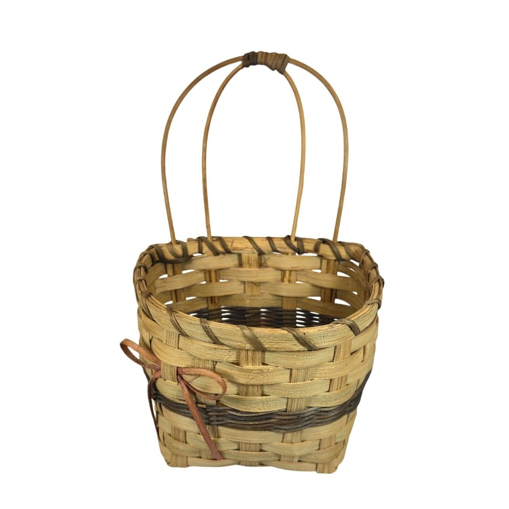 Handcrafted Woven Bow Basket Double Arch Handle Natural Rustic Storage decor