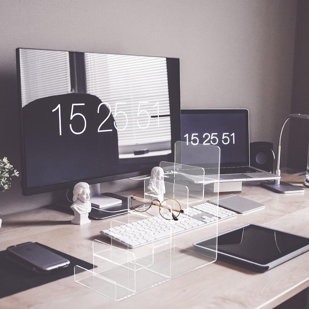 6 Tier Acrylic Trapezoidal Storage Rack Multi-Layer Clear Display Stand for W...