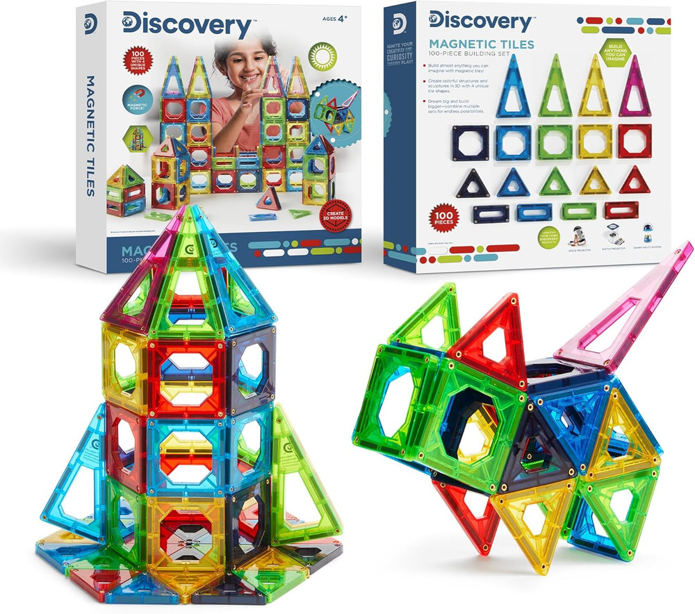 100-Piece 3D Magnetic Tile Set [Amazon Exclusive] Construction Building Block Cr