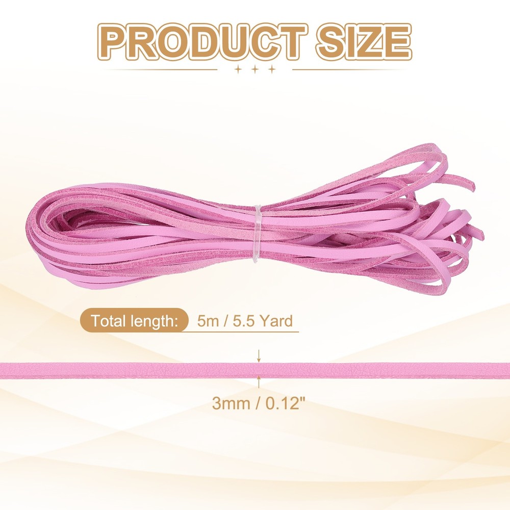3 mm x 5.5 Yd Leather String Flat Leather Cord Pink