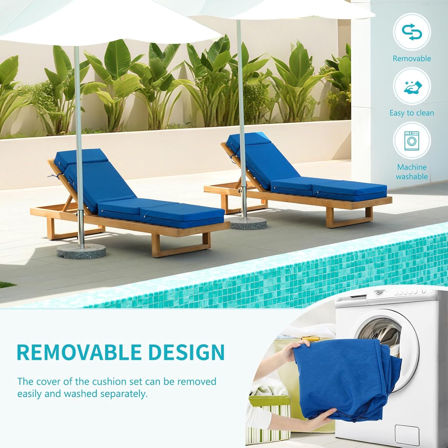 SUNYRISY 72"x21"x5" Chaise Lounge Cushions Set of 2 Waterproof Sun- Patio Pads