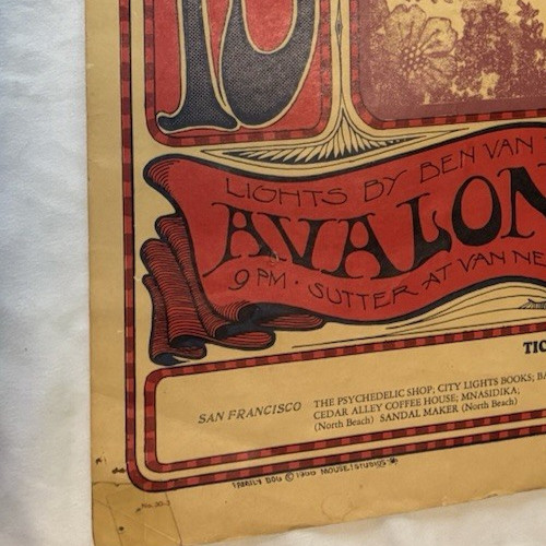 BIG BROTHER & HOLDING COMPANY POSTER + SIR DOUGLAS QUINTET AVALON PRINTED 1967