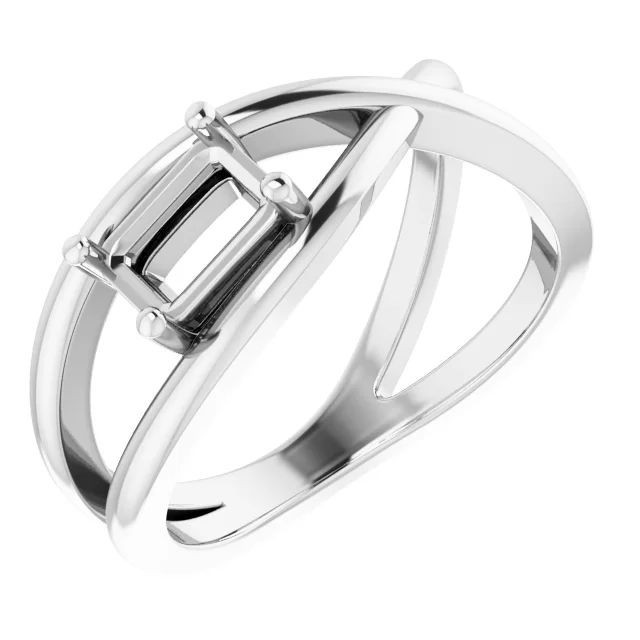 Emerald Cut 8x6mm Ring Mounting 925 Silver Solitaire Setting