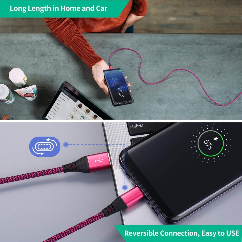 USB Type C Charger Cable, 6-Pack 10ft USB C Cable Fast Charging Braided Type ...