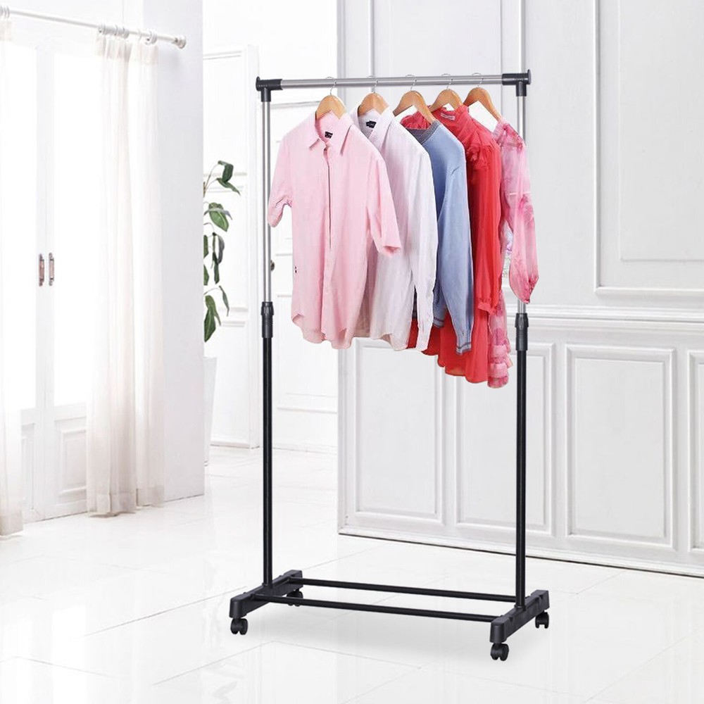 Laundry Drying Rack Clothes Storage Hanger Stand With Brake Roller Adjustable US