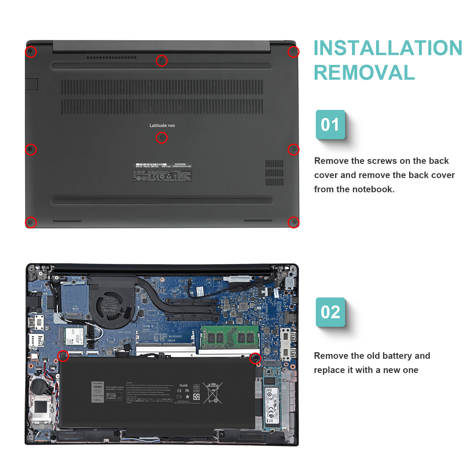 ✅F3YGT Battery For Dell Latitude 7280 7480 7380 7290 7390 7490 7300 7400 60Wh US