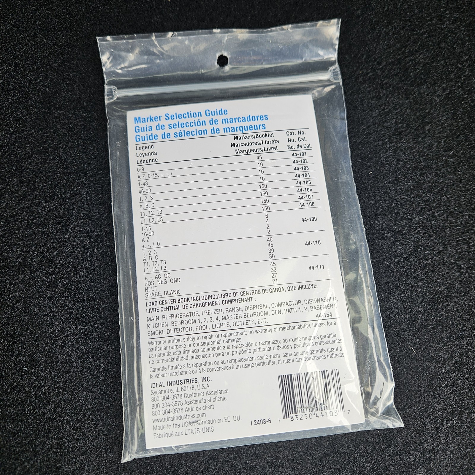 Wire Marker Booklet Ideal 44-103 Legend 1-45 Plus 46,47,48
