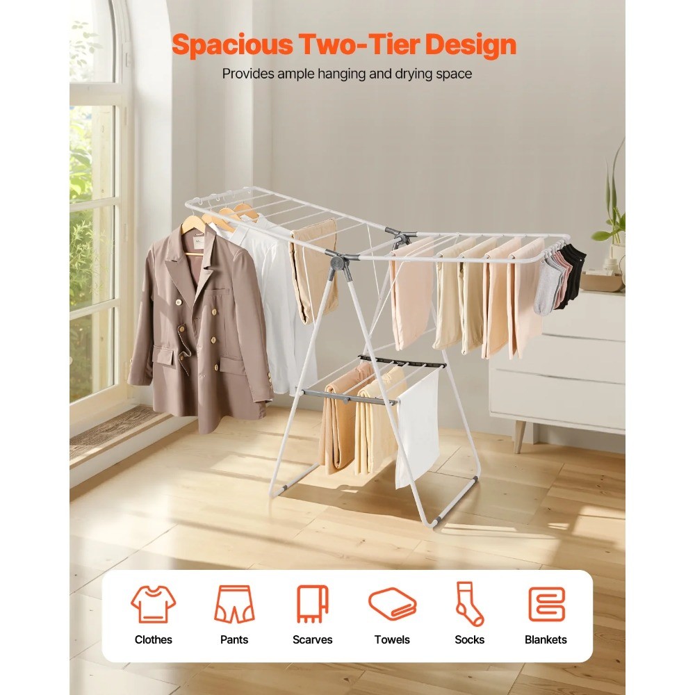 2-Tier Clothes Drying Rack, Laundry Rack with Adjustable Height