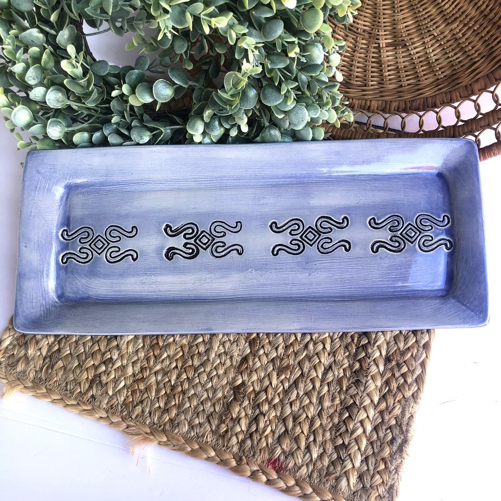 Handmade Stoneware Pottery Crackers Relish Bread Serving Tray Signed
