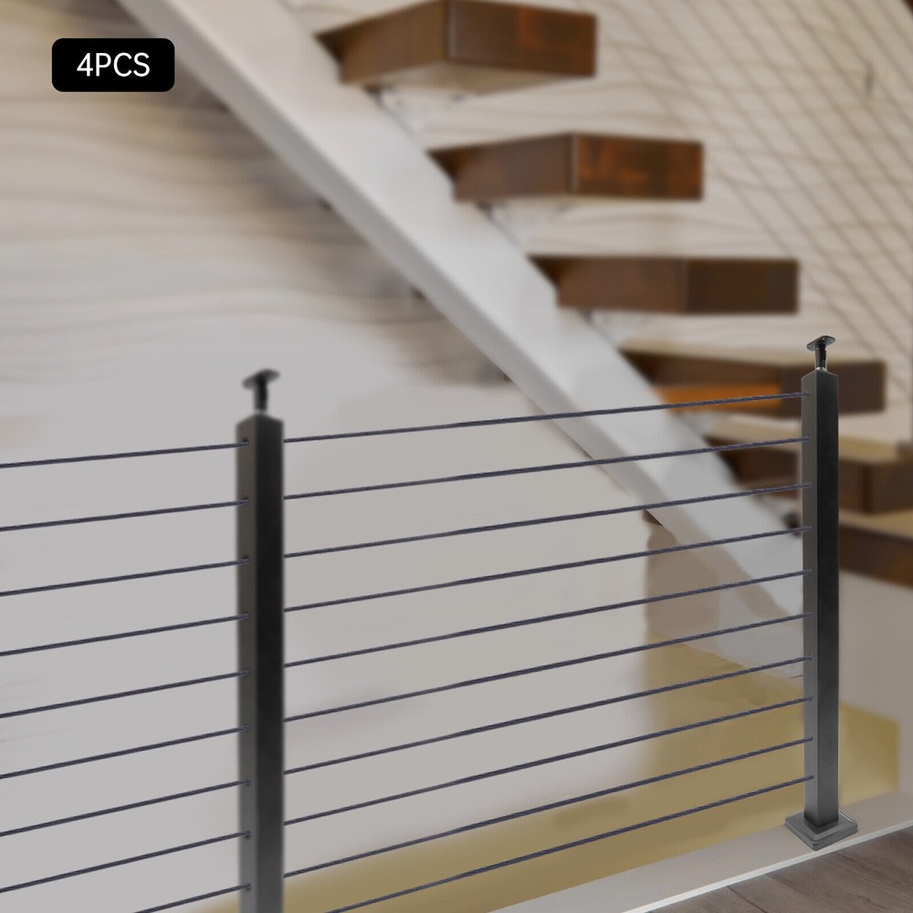 Stainless 4PCS Cable Railing Posts Deck Fence Posts 36"x2"x2" Pre-drilled Holes
