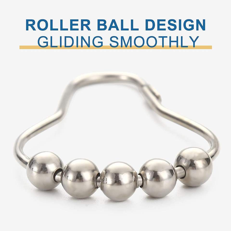 12-60pcs Rust Resistant Stainless Steel Rolling Shower Curtain Hooks/Rings/Hange