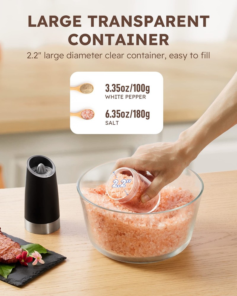 Gravity Electric Salt and Pepper Grinder Set, Automatic Pepper Grinder Shakers M