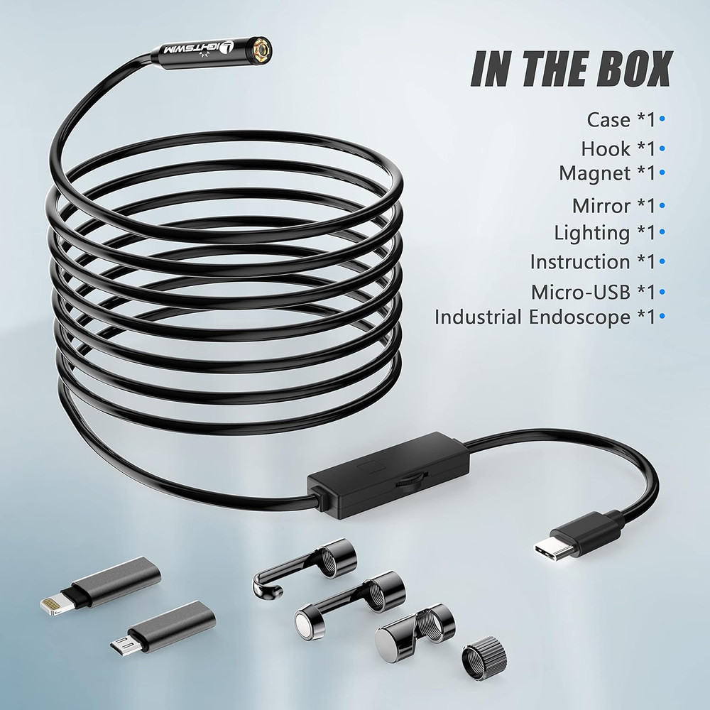 1920P Endoscope Snake Inspection Camera, Type C Borescope, Scope Camera with 8