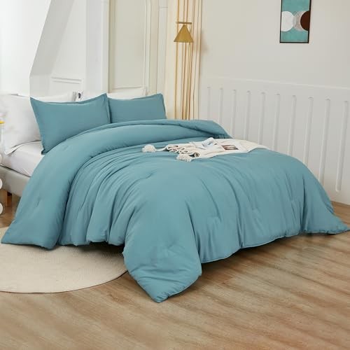 Comforter Size, 3 Pieces Lightweight Solid Bedding Set, All Full Grayish Teal