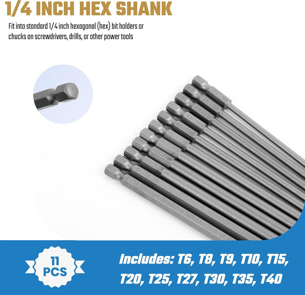 TEGRODEX Extra Long Security Torx Bit Set, Extended Tamper Proof Star Bit Set, 1