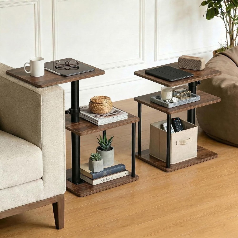 360° Swivel Side Table Height Adjustable C Shaped End Table Couch W/ Storage