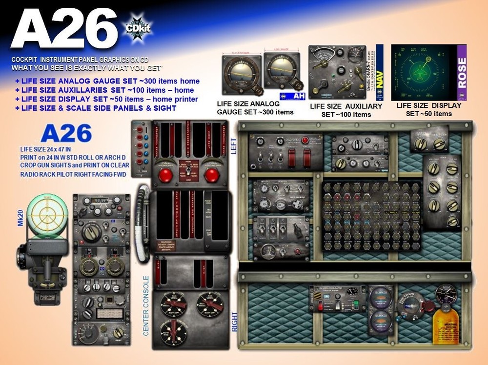 A26 INVADER COCKPIT instrument panel CDkit