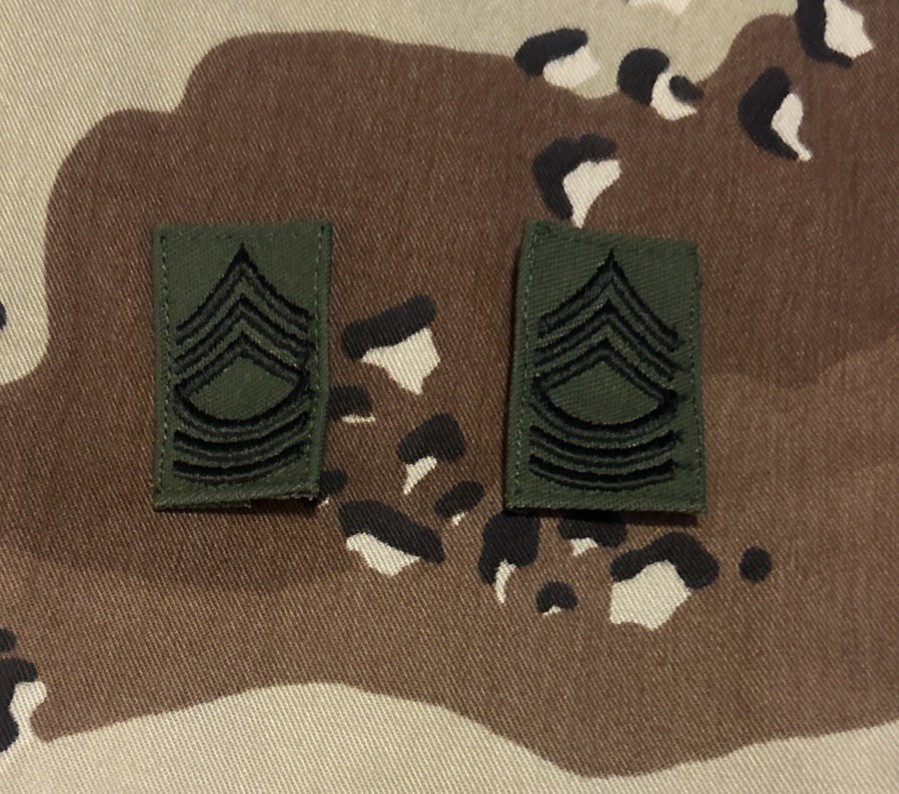 US Army MSG/E8 Rank (2) BDU Sew-On Master Sergeant OD Green