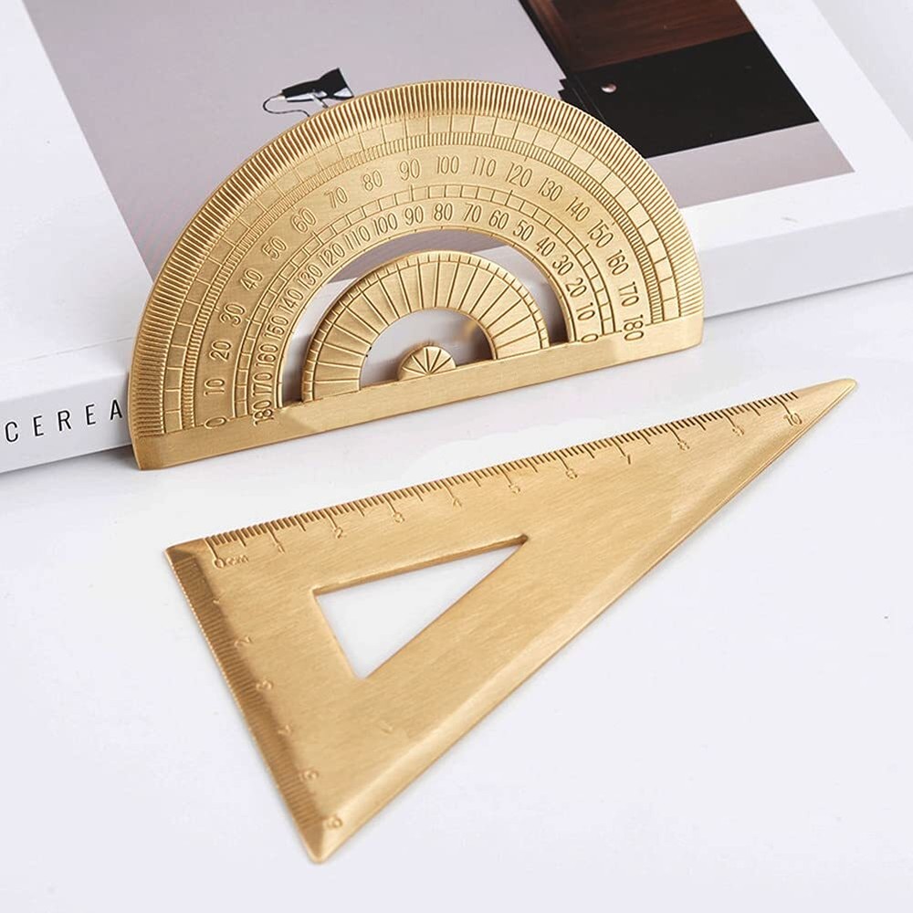 Gold Brass Semicircle Protractor Copper Ruler Drawing Angle Geometry Tool