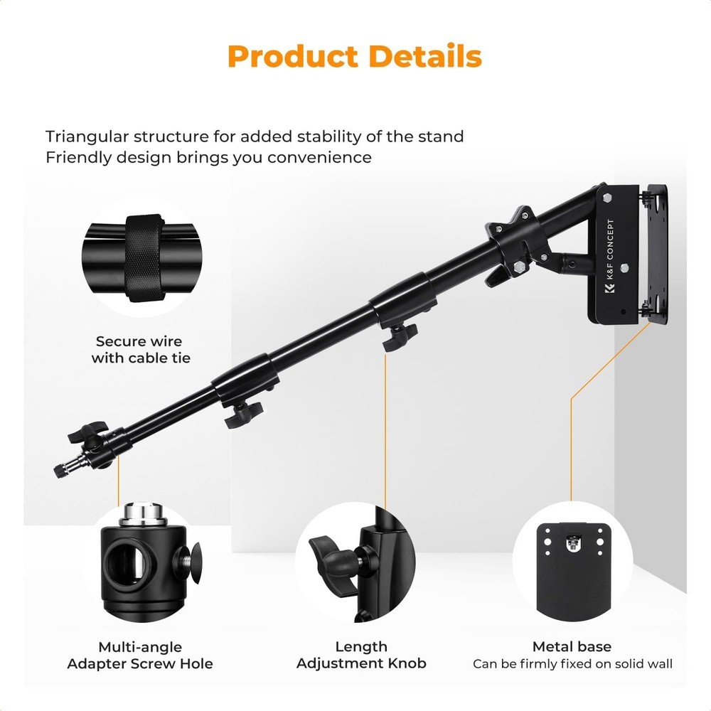 Wall Mount Boom Arm 39.4"- Rotating Triangle Stand for Ring Light, Softbox, R...