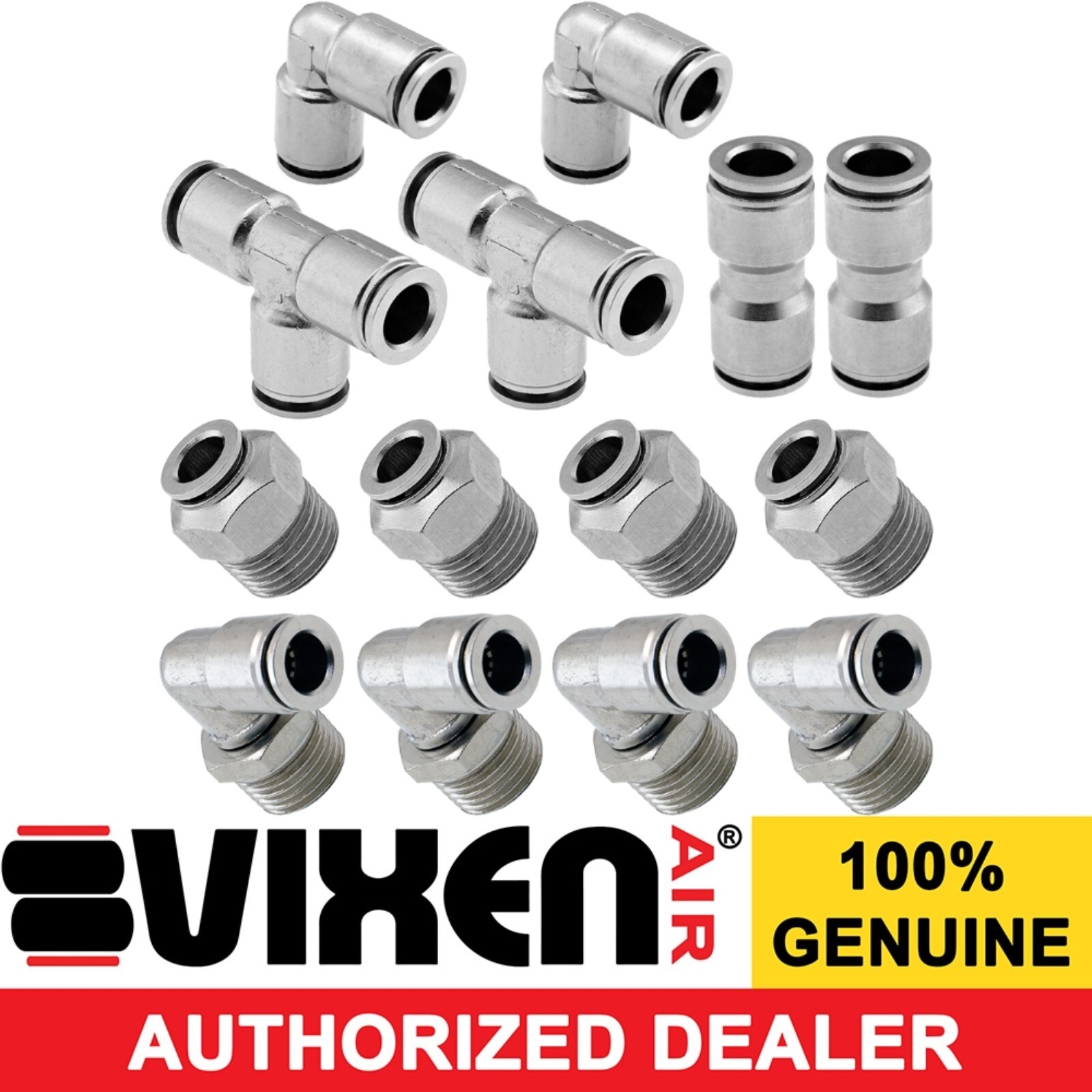 AIR SUSPENSION SET OF PUSH TO CONNECT FITTINGS 1/2" NPT FOR 3/8" OD AIR LINES