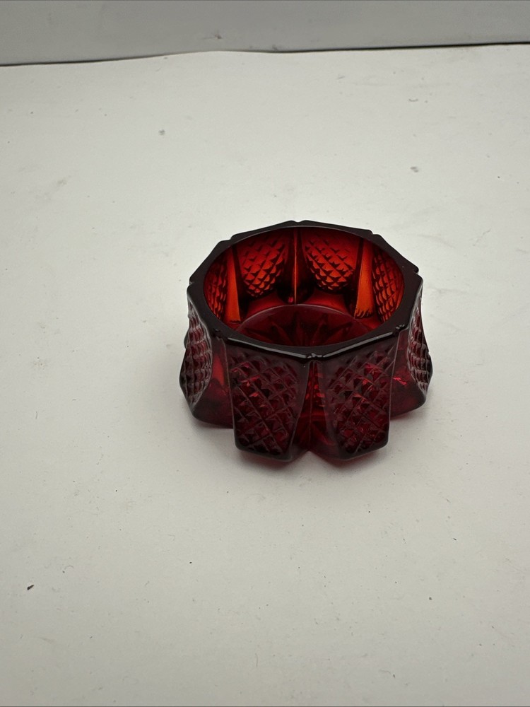 Vtg Mosser Glass Ruby Red Hatched Panel Open Salt Cellar. Slight GLOW