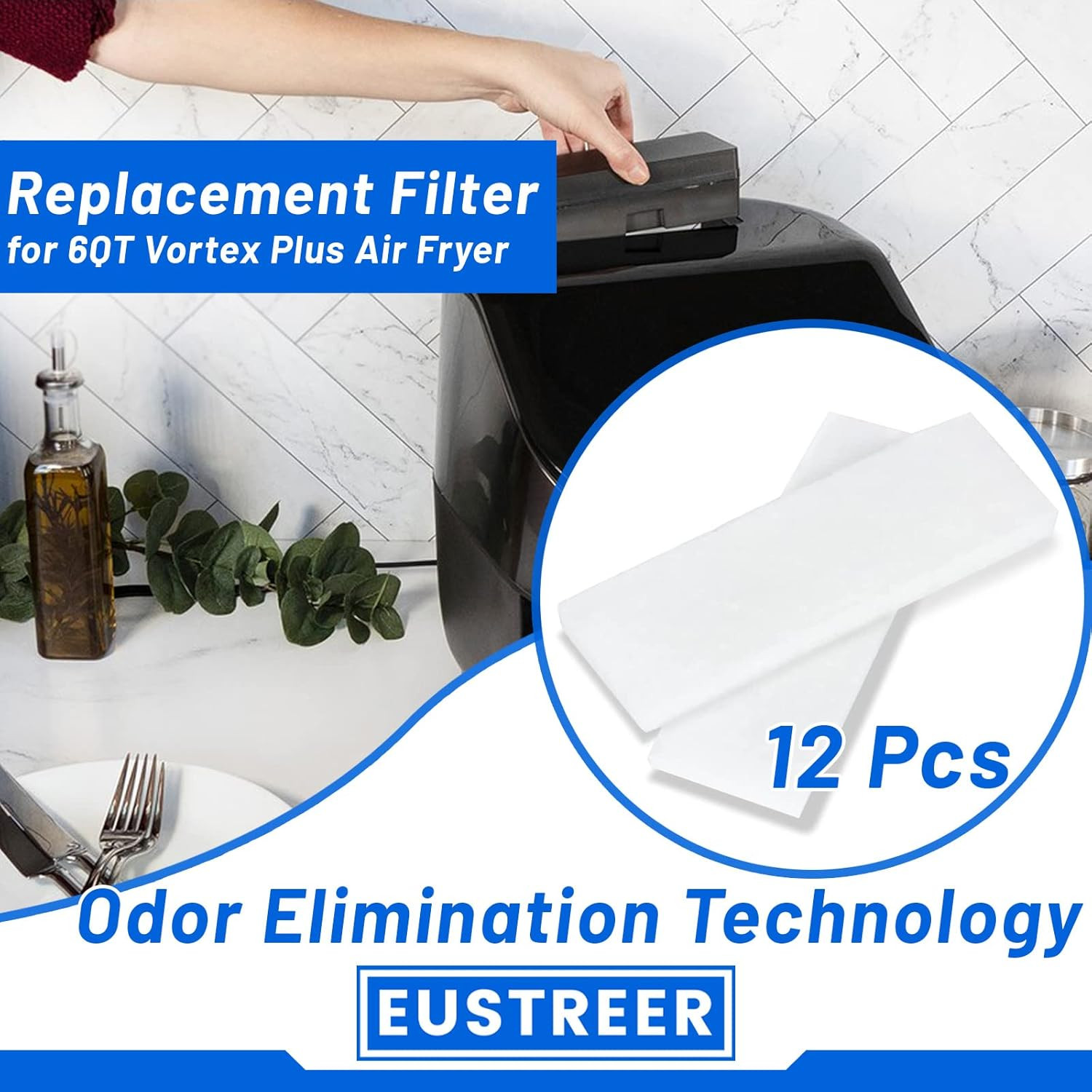 12 Pcs Air Fryer Replacement Filters for 6QT Instant Vortex plus Air Fryer with