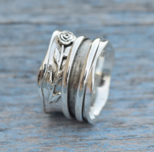 Solid 925 Sterling Silver Band & Spinner Meditation Handmade Ring All Size