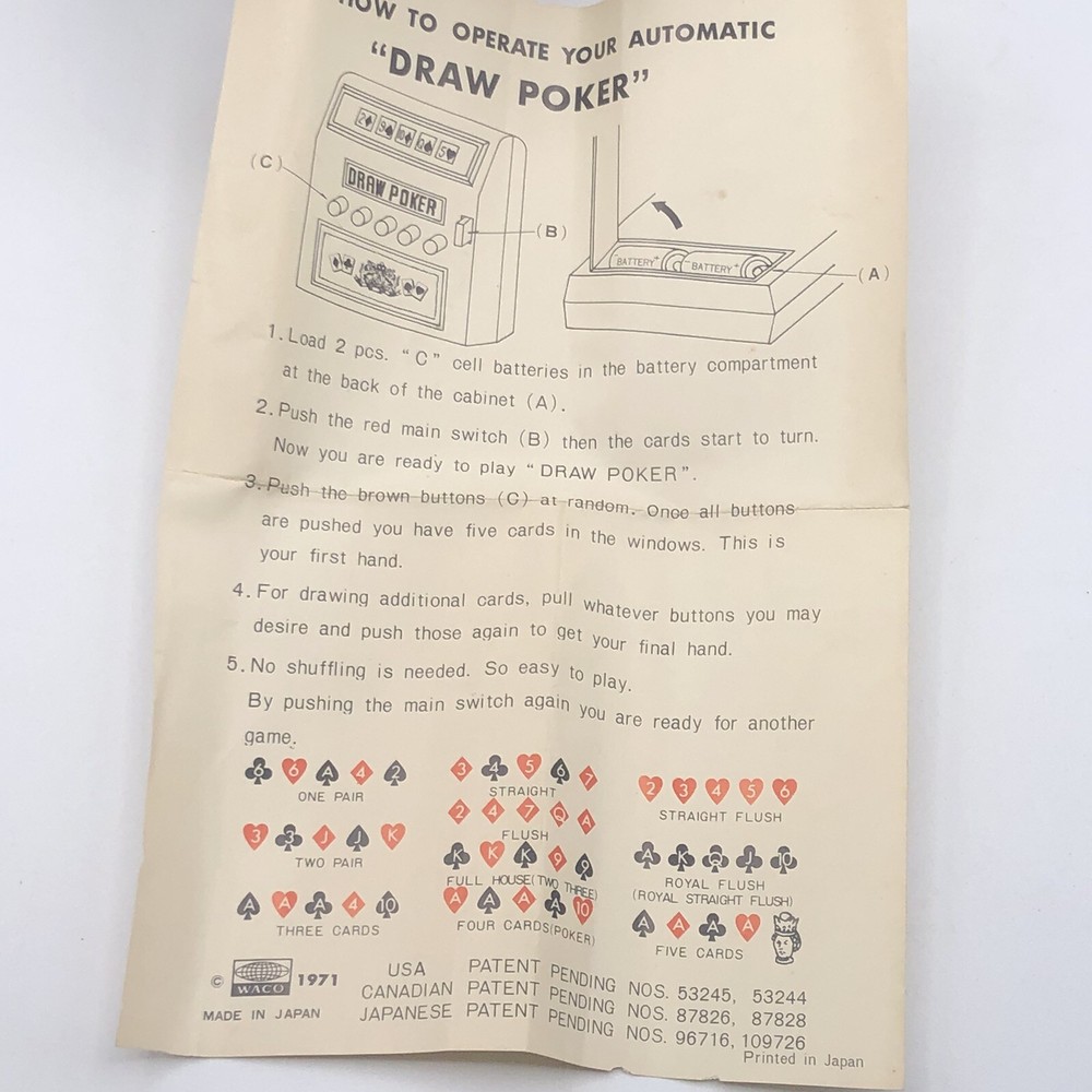 Cordless Electric Full Automatic Draw Poker Untested 1971 With Box