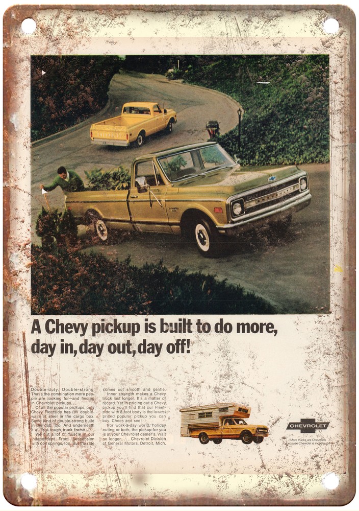 Metal Sign - 1969 Chevrolet Fleetside Pickup Ad - Retro Look Reproduction A10494
