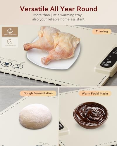 Negative ion Food Warming Mat with Adjustable Temperature,Foldable White