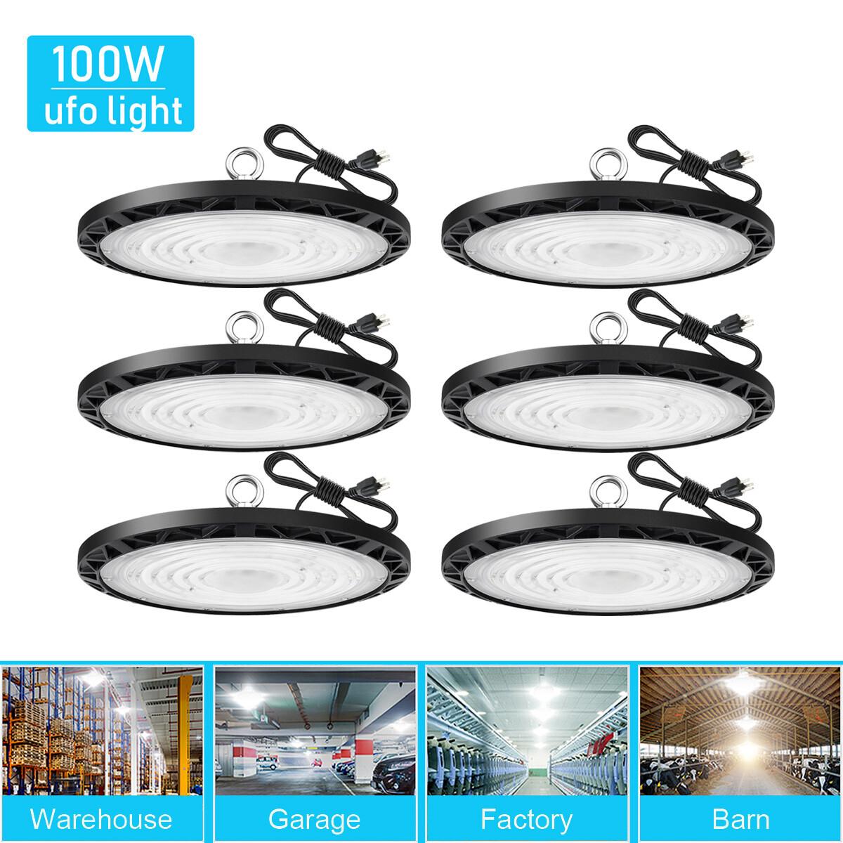 6Pack UFO Led High Bay Light 100W Commercial Industrial Warehouse Gym Shop Light