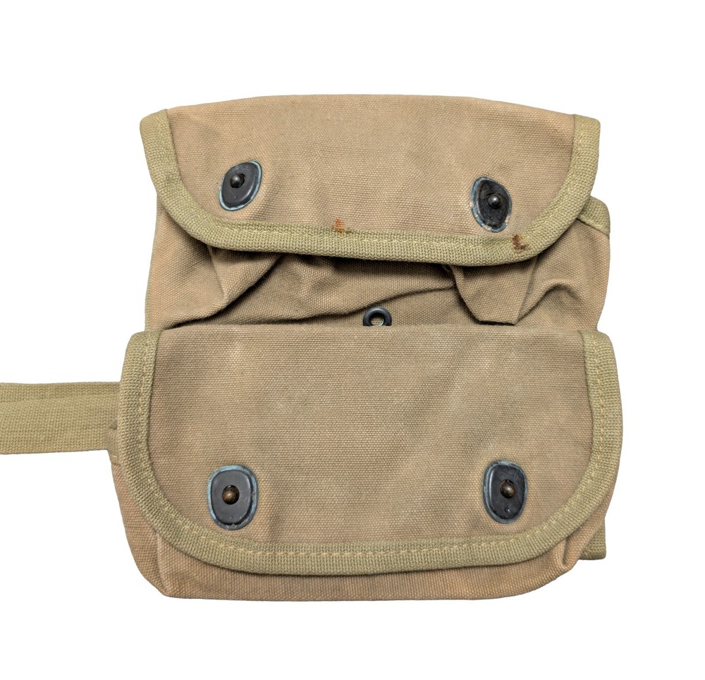Genuine WWII USMC 2-Cell Grenade Pouch - Repaired Strap