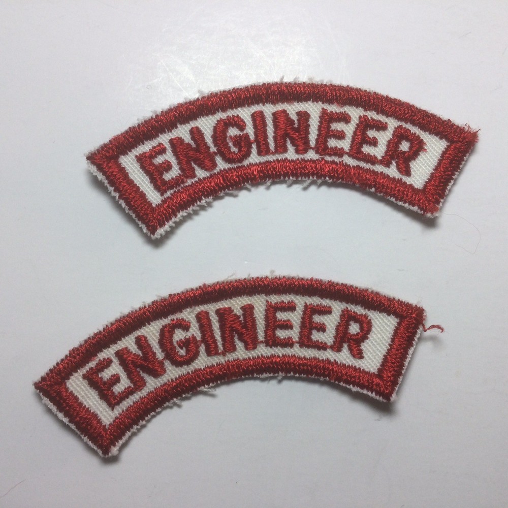 (2) ENGINEER Upper Rocker Patch - Red on White Twill NOS *RED BORDER*