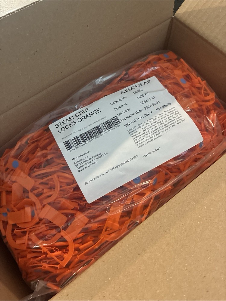 Aesculap US906 (1000pc) Single Use Steam Sterilization Indicator Locks, Orange