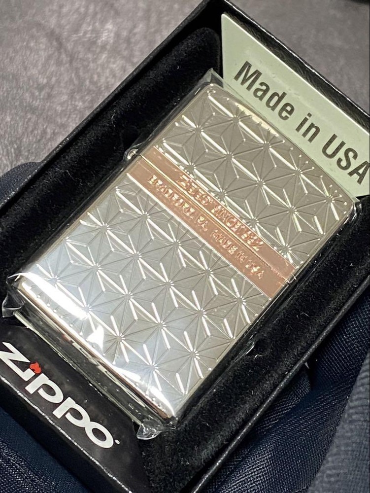 Zippo Asanoha Pink Gold Silver Etching Double Sided Processing Lighter Regular