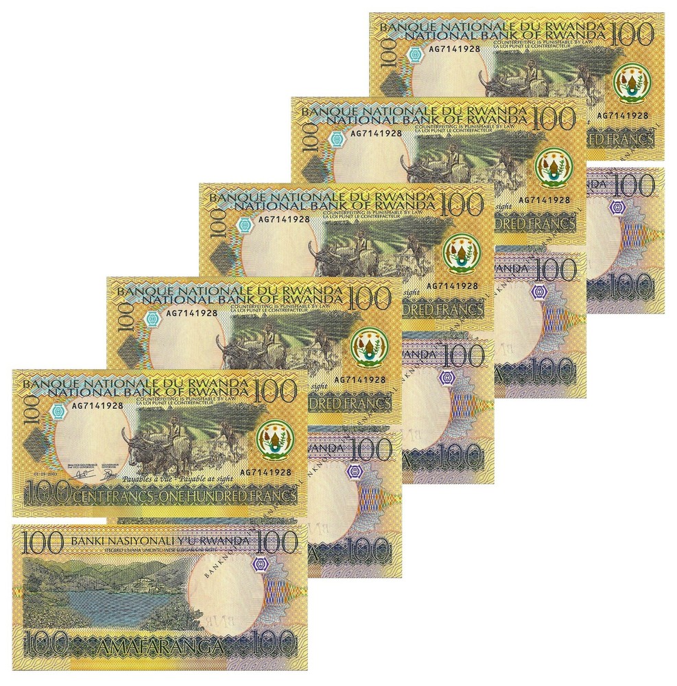 RWANDA 100 FRANCS 2003 P 29 UNC (5 PCS)