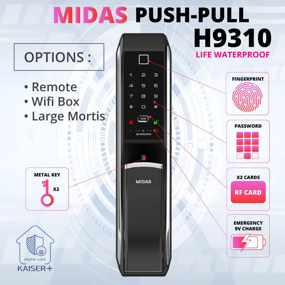 MIDAS MS9310FSK Digital Door Lock Push-Pull Handle Lock Fingerprint Metal Key