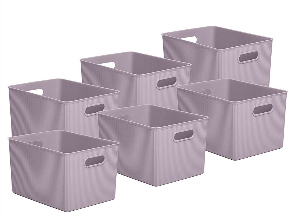 Superio 22L Large Ribbed Storage Bin- Plastic Storage Bin (6 Pack, Lilac)
