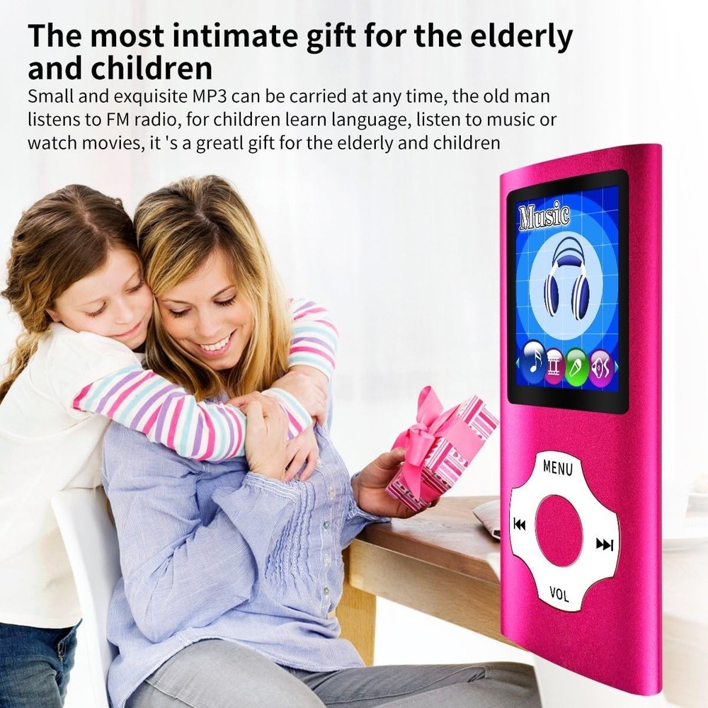 64GB Expandable MP3 Player with LCD Screen, E-Book Reader & FM Radio - Pink