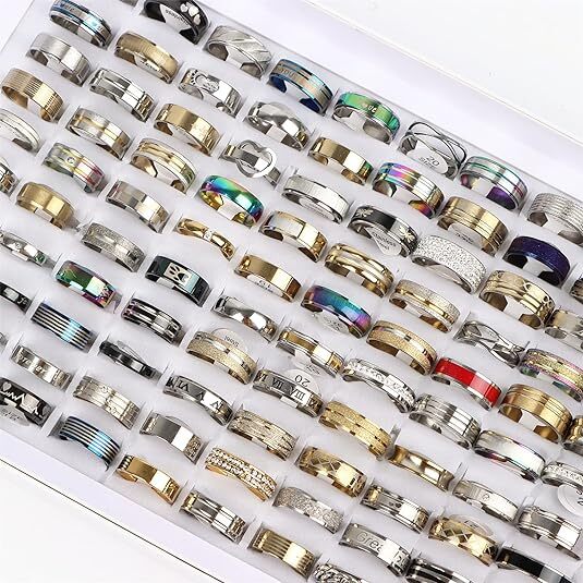 100X Bulk Lot Mixed Stainless Steel Rings Men's women's Fashion Ring Wholesale .