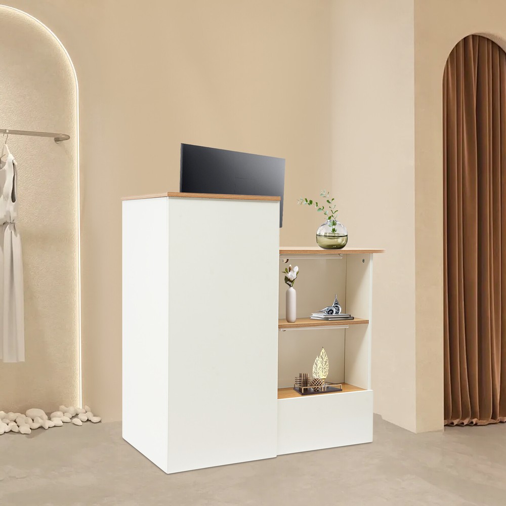 Modern Reception Desk with LED Lights, Office Front Counter & Storage